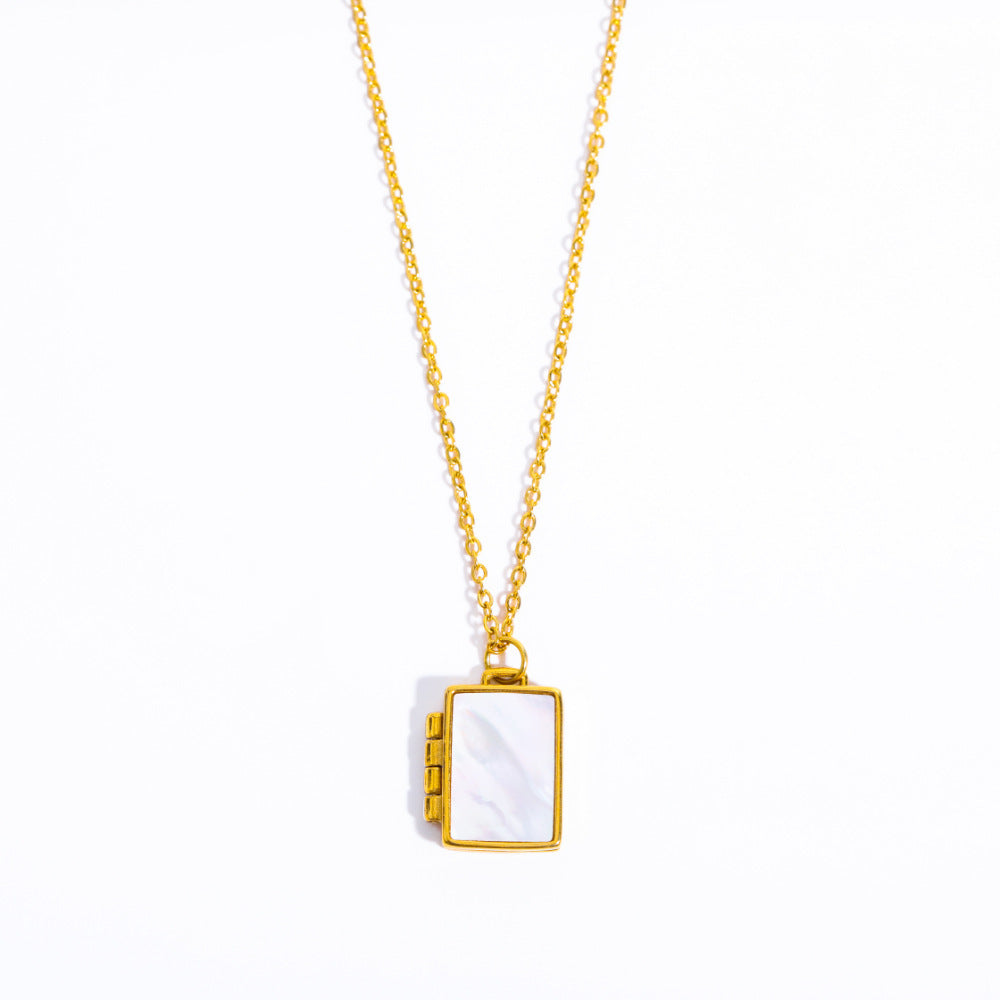 Mother of Pearl Locket Necklace - Gold Mother of Pearl - Rectangle [DVZZ1GCU]