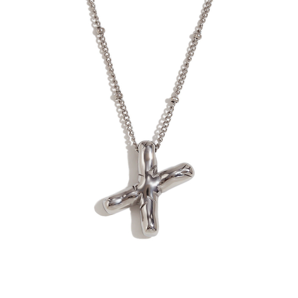 Aiyanah Glossy Bubble Letter Necklace - Silver X [QK84M7QY]
