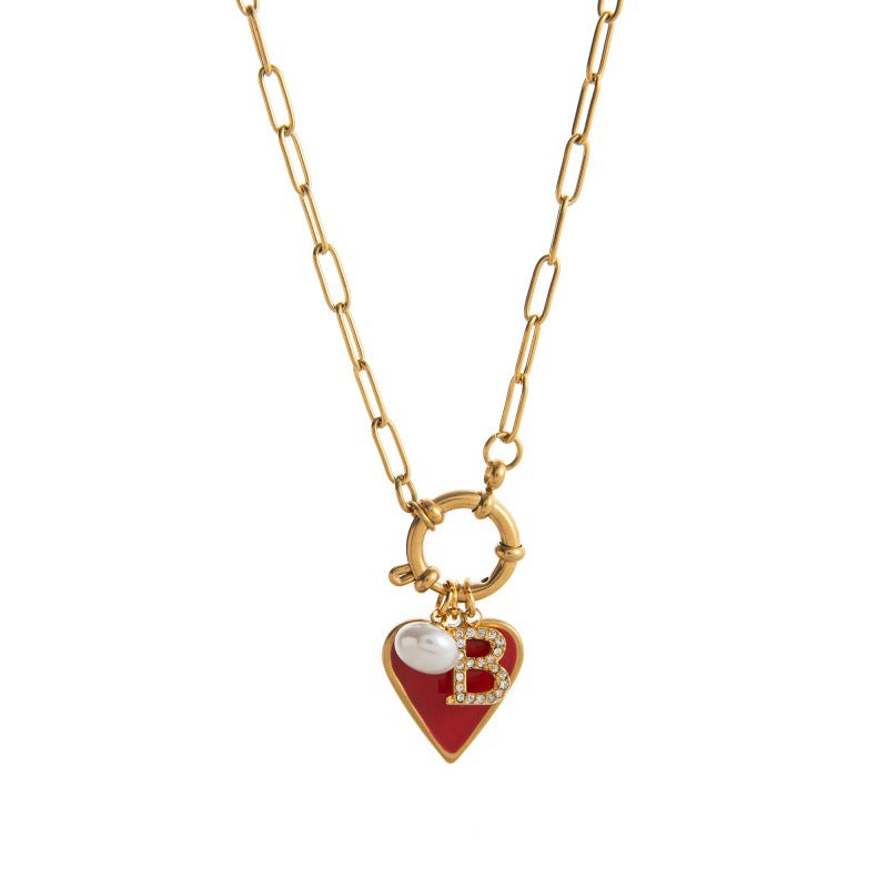 Dainty Charm Pendant Necklace - Red Heart Letter Necklace [QXVUCSFH]