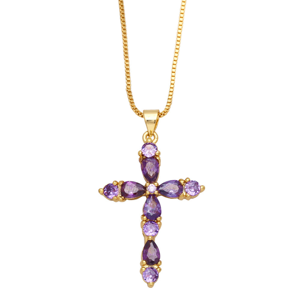 Ainhoa Colorful Zircon Necklace - Purple [GXE6FX65]