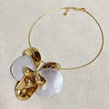White Enamel Iris Flower Open Bracelet - White Choker (High Version) [WZOA3WTM]