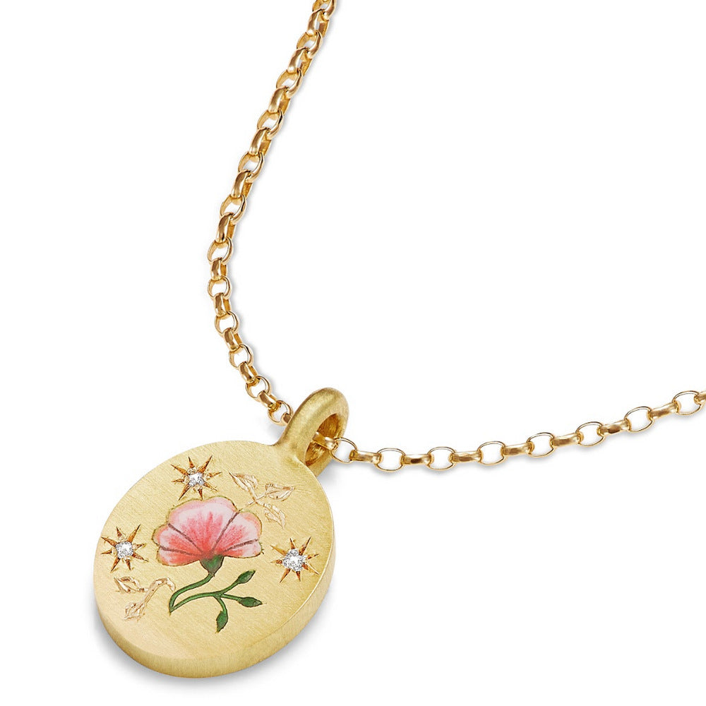 Hand-Painted Floral Pendant Necklace - Pink Peach Blossom [XGPSX5RO]