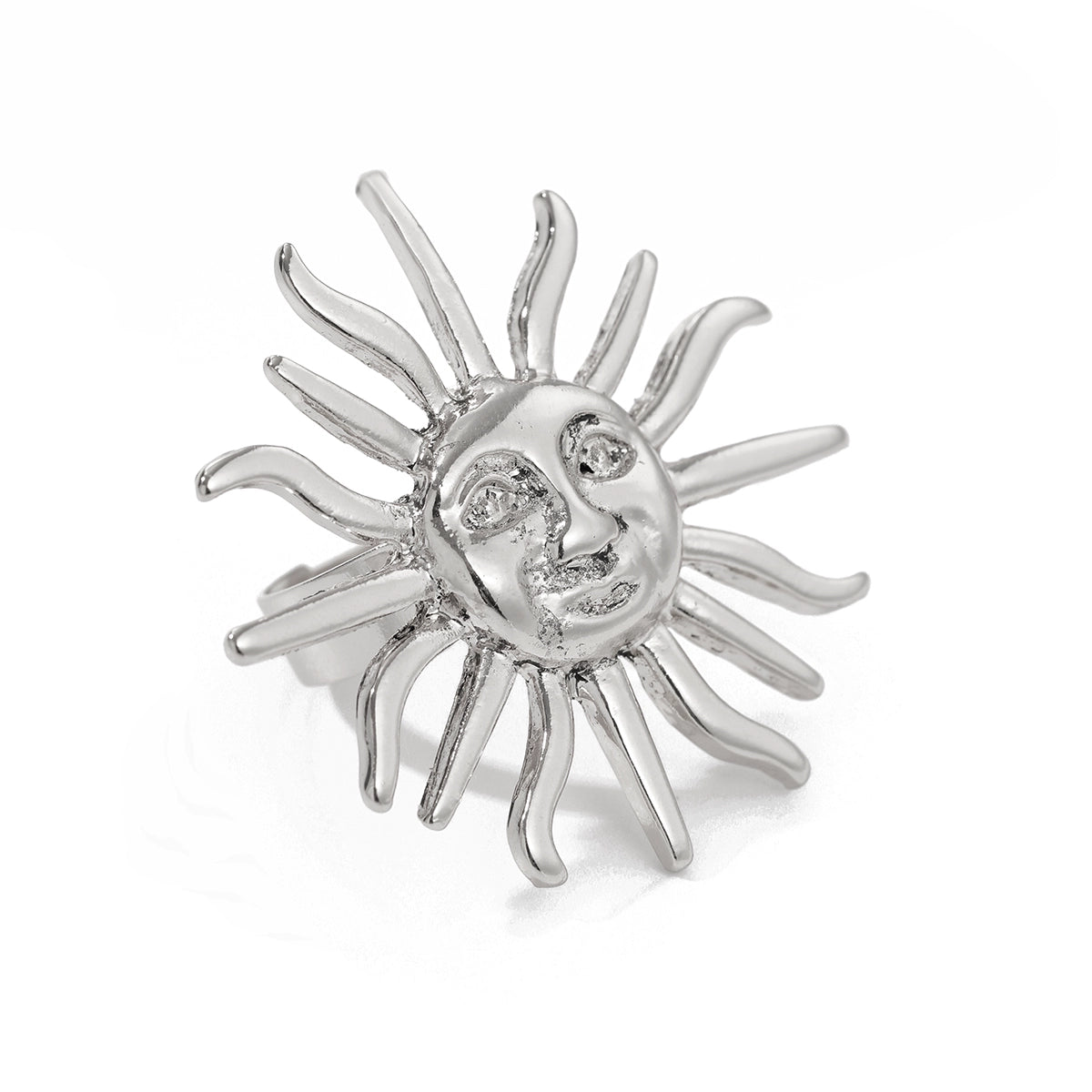 Carlyn Sun Face Open Ring - Silver