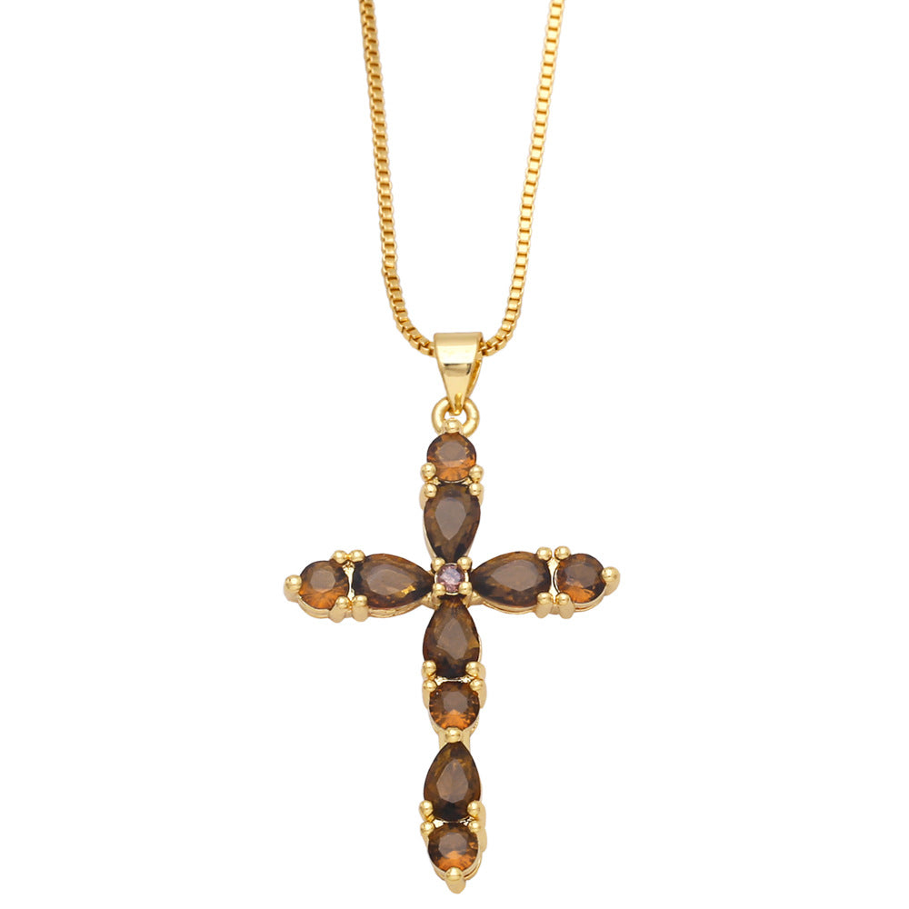 Ainhoa Colorful Zircon Necklace - Brown [EWFUMU22]