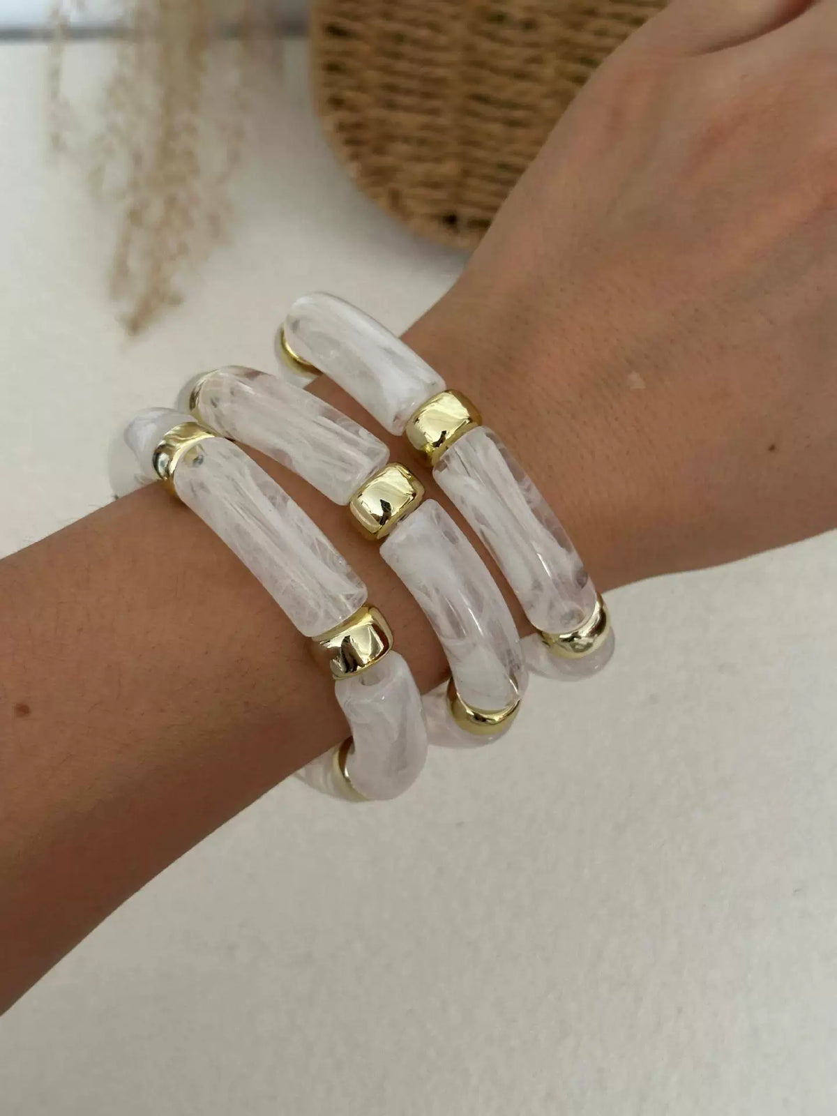 Multi-Layered Bamboo Bracelet Set - Ice Crystal White [WX2A5SBP]