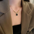 Geometric Pendant Snake Chain Necklace - Black Geometric Pendant Necklace [GCGNZ5L9]