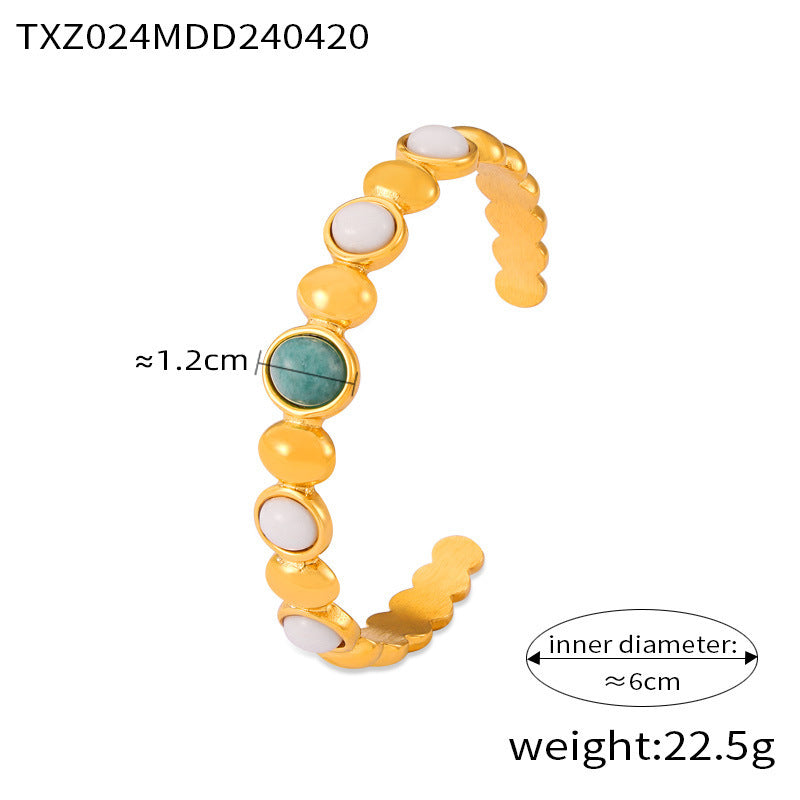 Zo Oval Stone Jewelry Set - Gold Bangle Bracelet [IZHTBY1I]