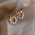 Reem Rose Pearl Stud Earrings - Gold [NPS465IC]