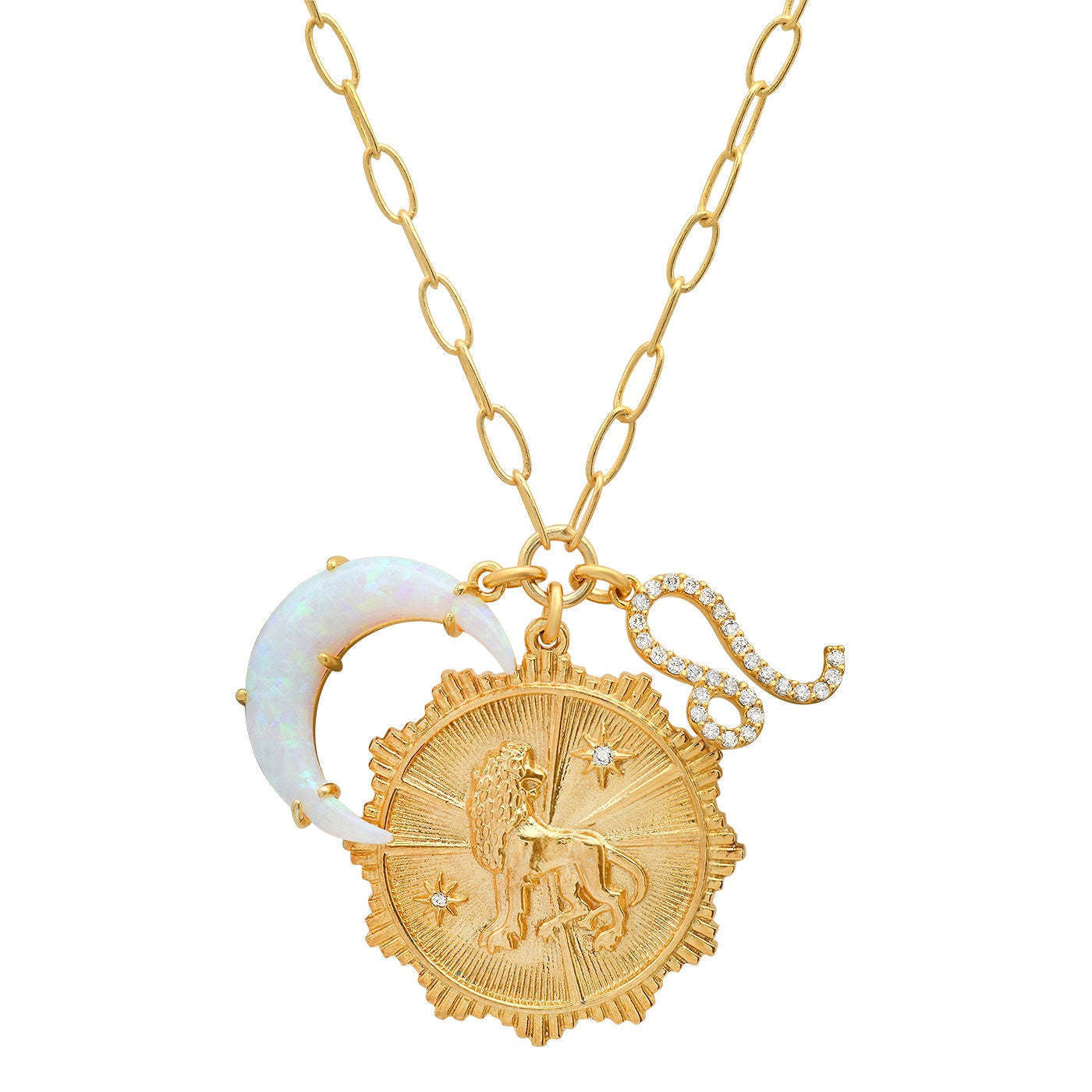 Zodiac Crescent Moon Pendant Necklace - Leo [SZBWLY9B]