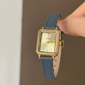 Vintage Square Leather Strap Watch - Blue Strap Gold Dial [KRERJ7IA]