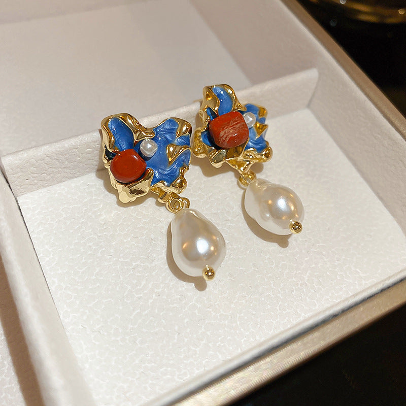 Deisy Irregular Pearl Earrings - Silver Needle - Blue Irregular Pearl Drop [NZCUSVNS]
