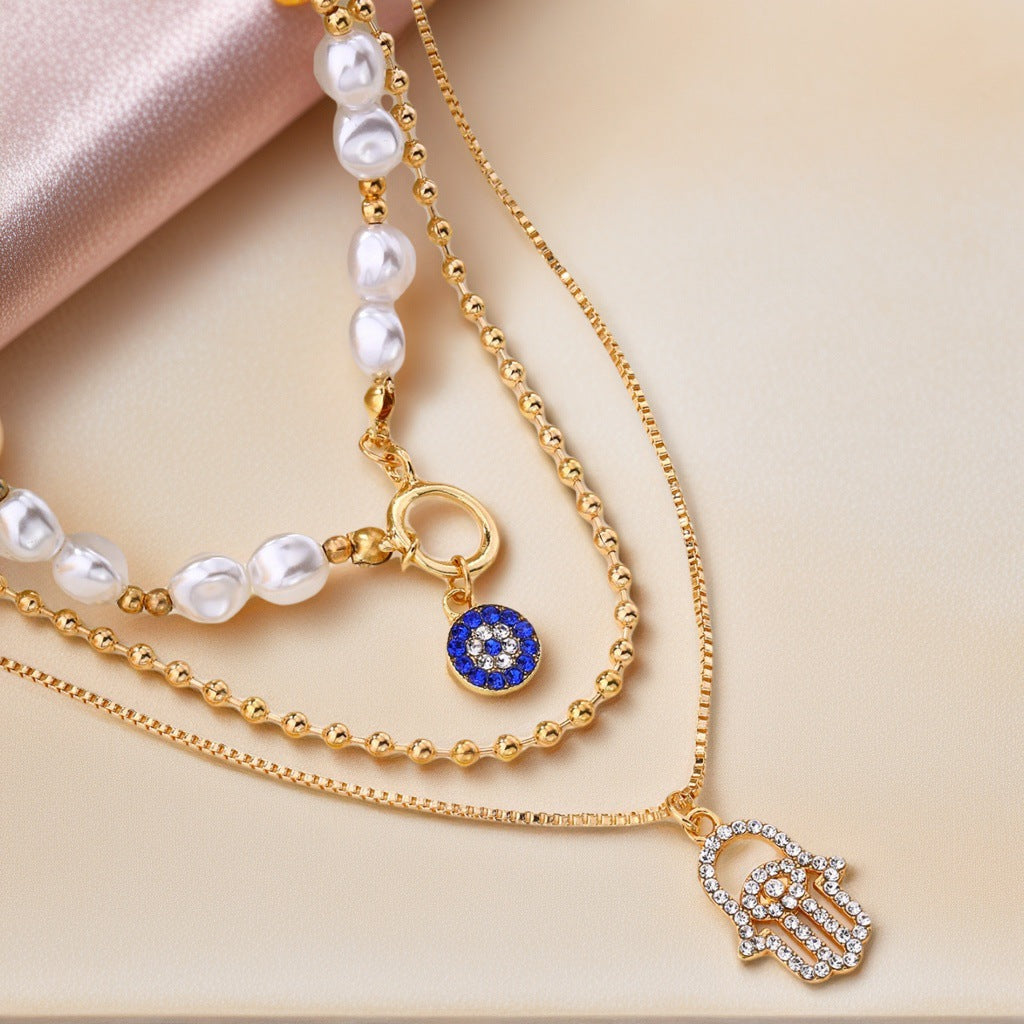 Neha Layered Eye Pearl Necklace - Style 1 [5EBYV89R]