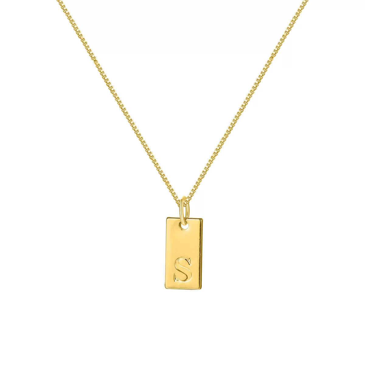 Initial Pendant Box Chain Necklace - Style S [X67DB9SW]