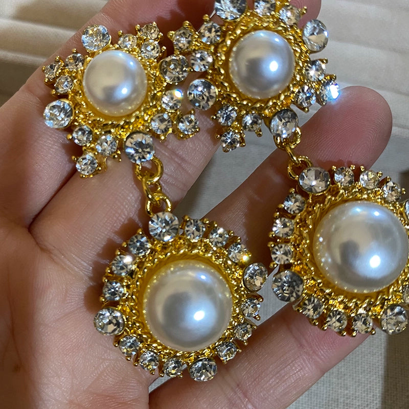 Jemimah Pearl Diamond Drop Earrings - Pearl Earrings [UD2BTOGR]