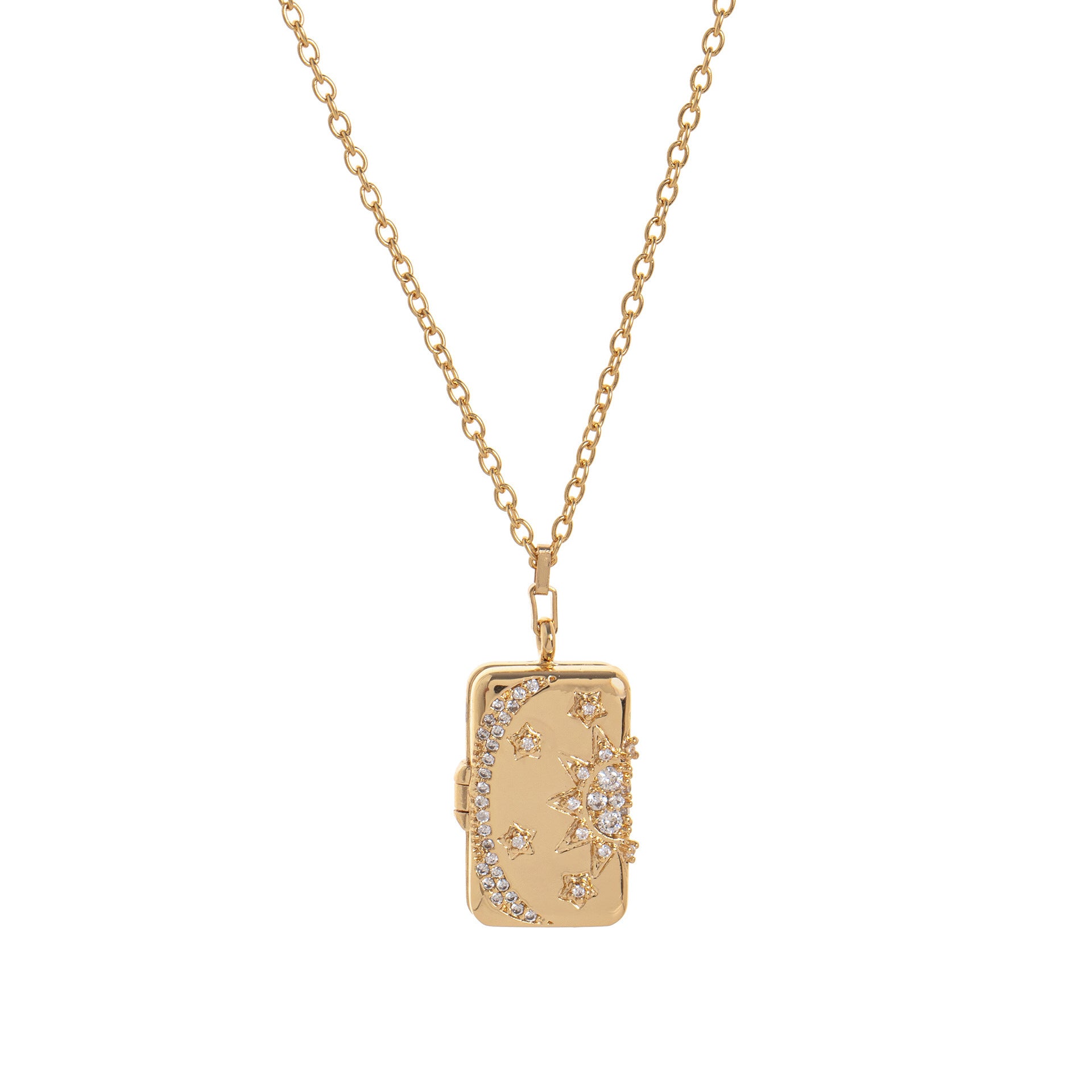 Floral Heart Locket Necklace - Rectangular Sun & Moon Locket [AVRZXMQZ]