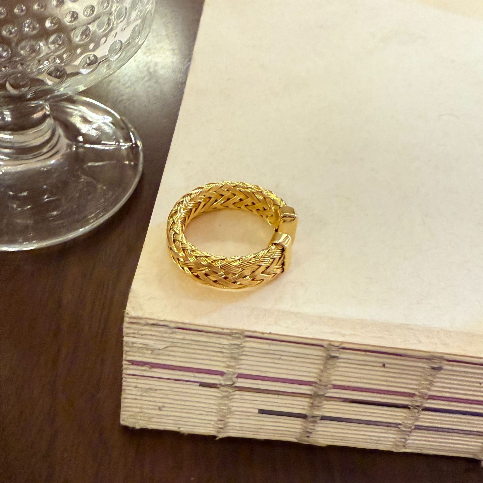 Mercy Zircon Lace Ring - Gold Chunky Braided Ring [FI6J45KR]