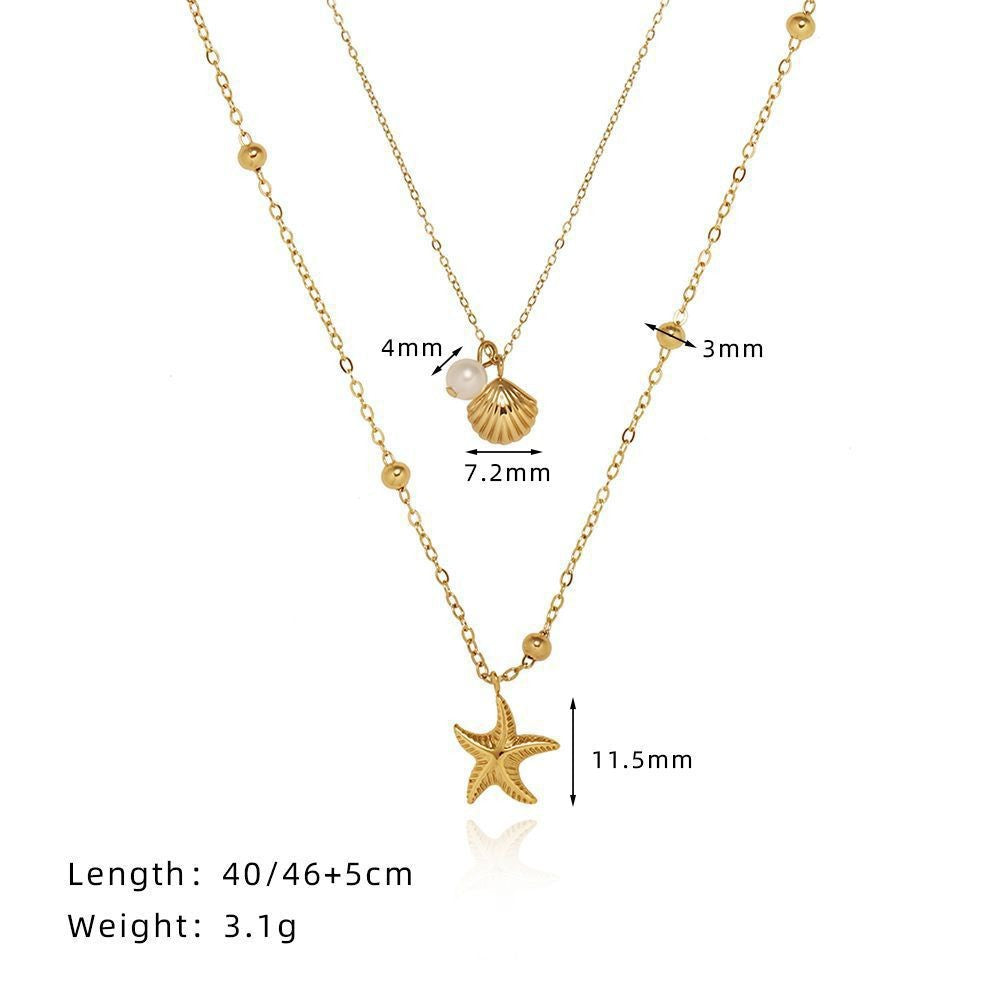 Ocean Shell Pendant Necklace - Starfish Shell Layered Necklace [H7Q1WOQY]