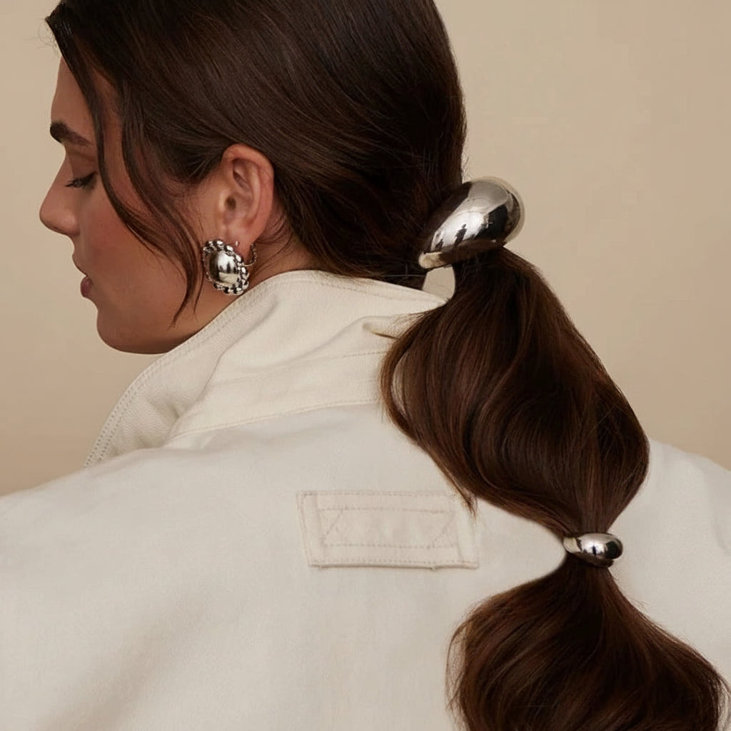 Glossy Metal Ponytail Cuff Hair Tie - Silver Small [XVJTR49V]