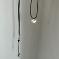 Odessa Brushed Pendant Necklace - Heart Brushed Black Rope Necklace [5T7ZJ99H]