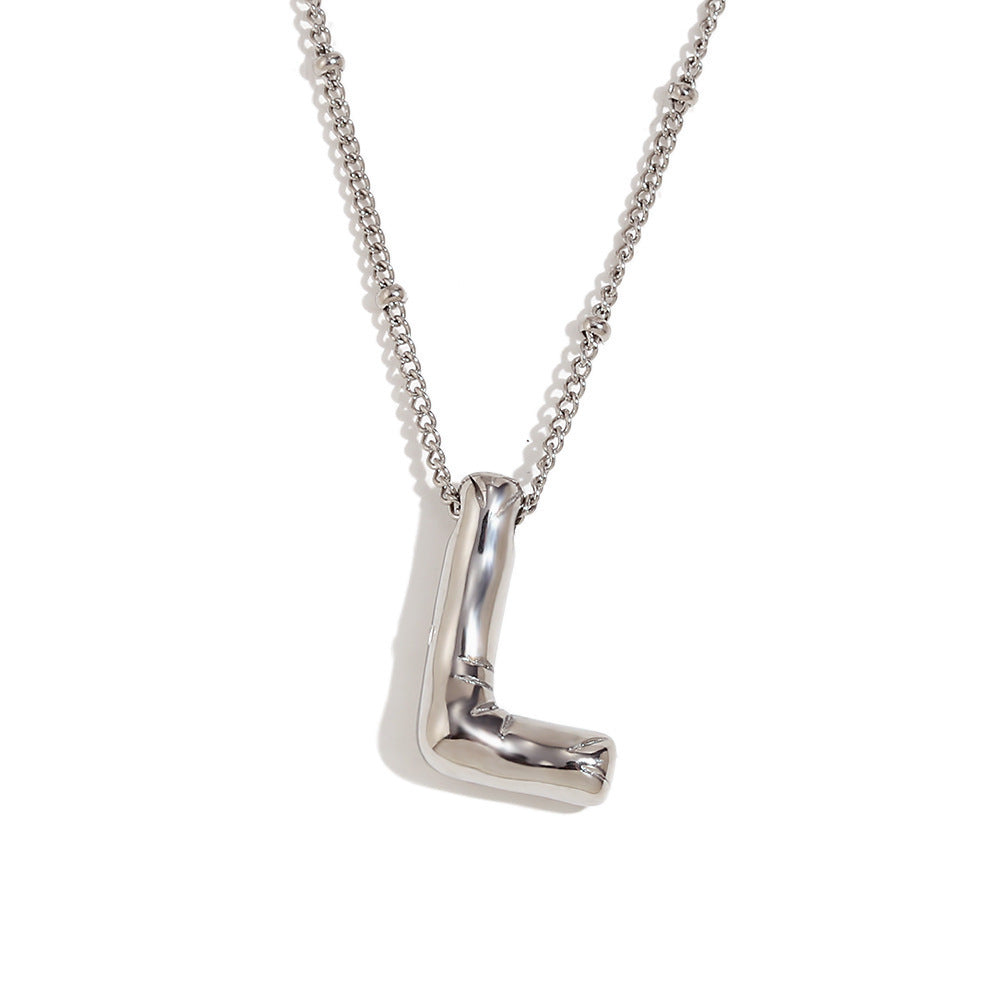 Aiyanah Glossy Bubble Letter Necklace - Silver L [3LYZ0JOY]