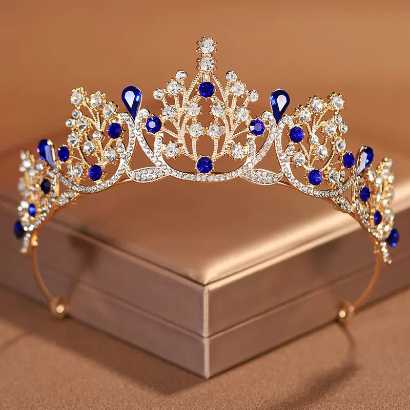 Rhinestone Water Drop Bridal Tiara - Gold with Blue Rhinestones [TMCBKO02]
