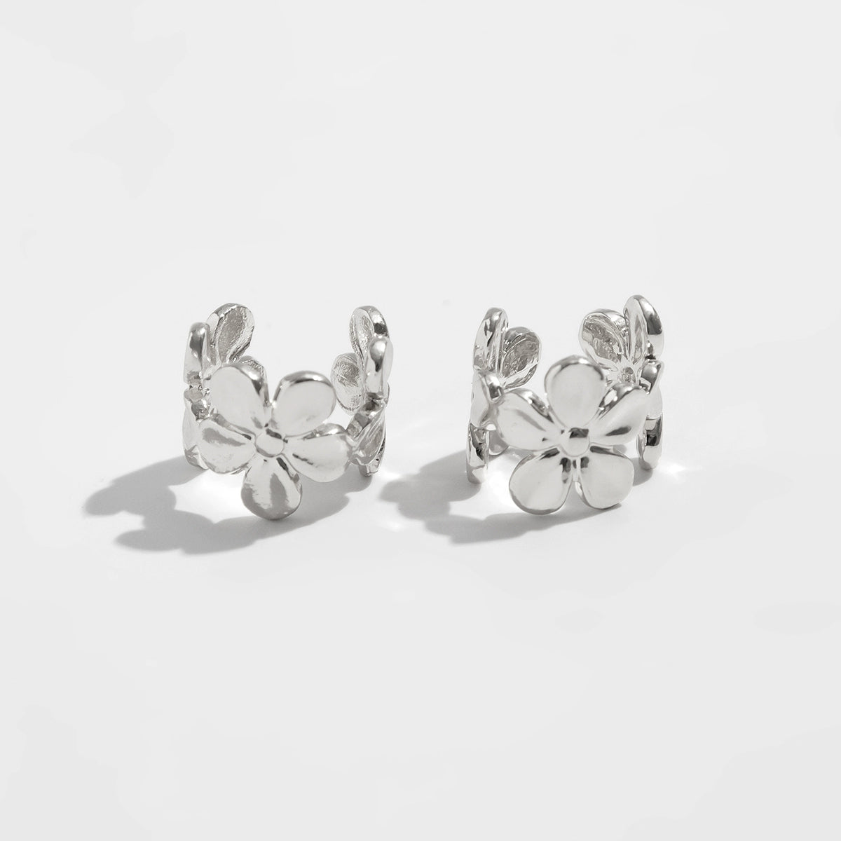 Danielle Metal Flower Ear Clips - Silver Pair