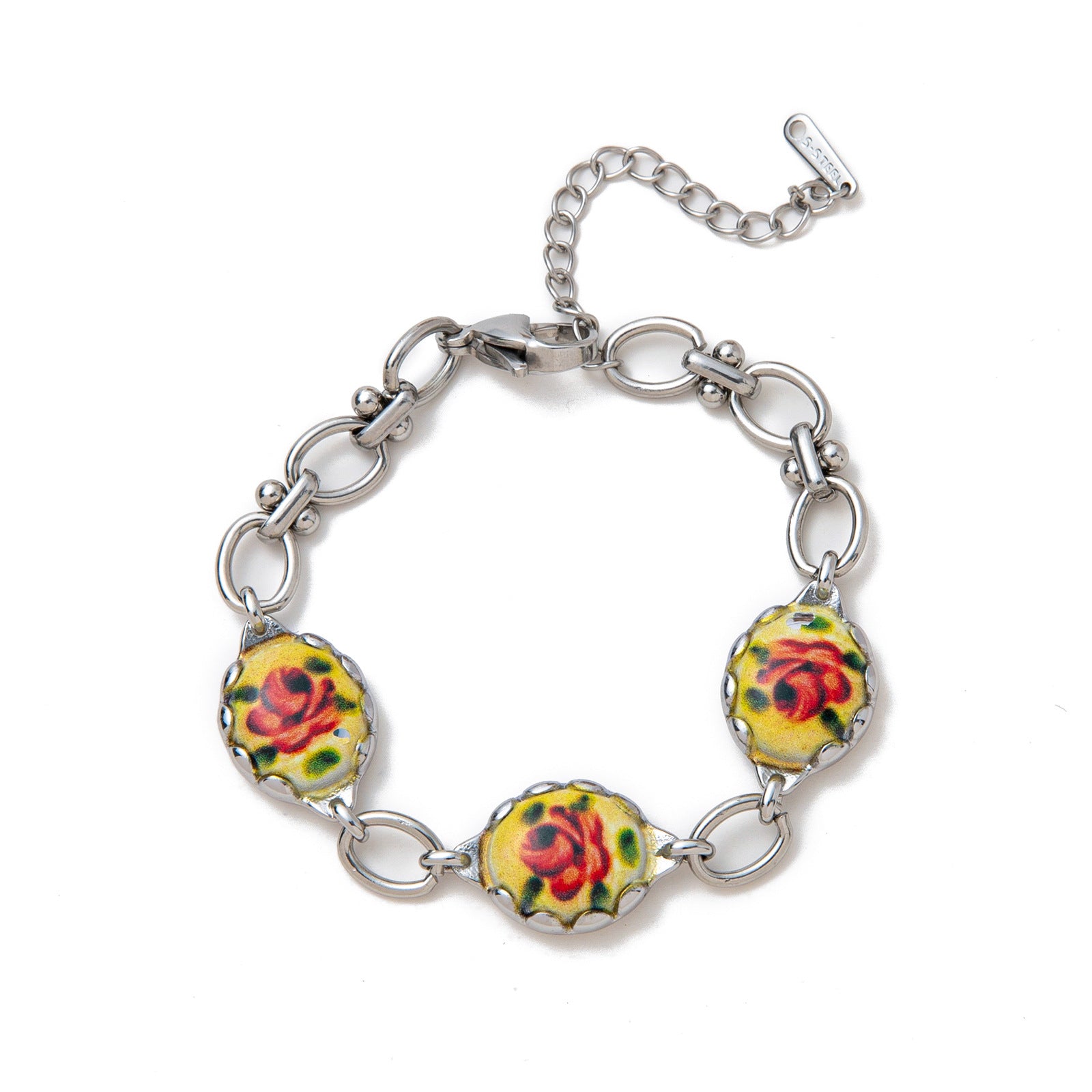 Dainty Floral Charm Bracelet - Silver Three-Flower Bracelet [9KUR28QD]