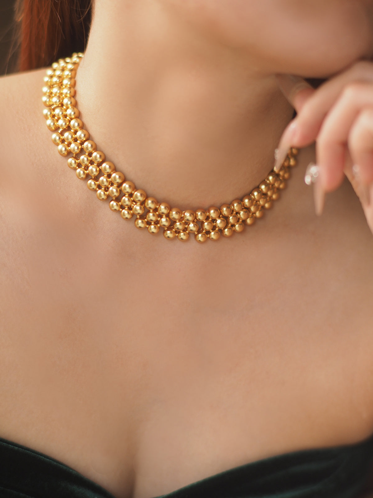 Tayah Golden Beaded Choker Necklace