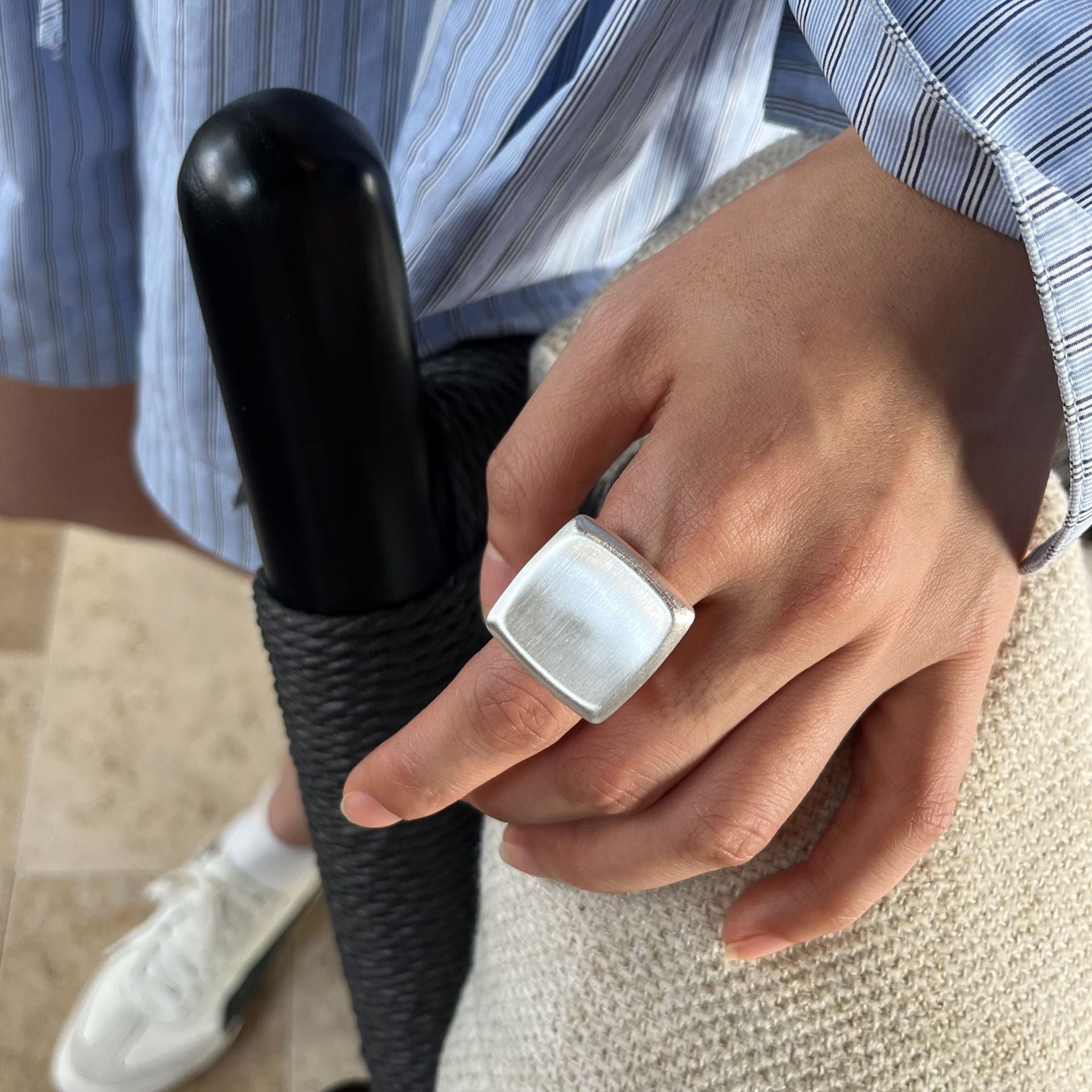 Emaline Brushed Geometric Open Ring - Square Brushed Silver Ring [LAJTLZOK]