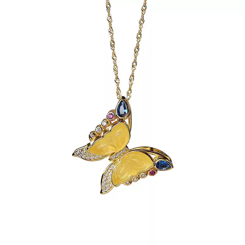 Ayla Yellow Amber Butterfly Necklace