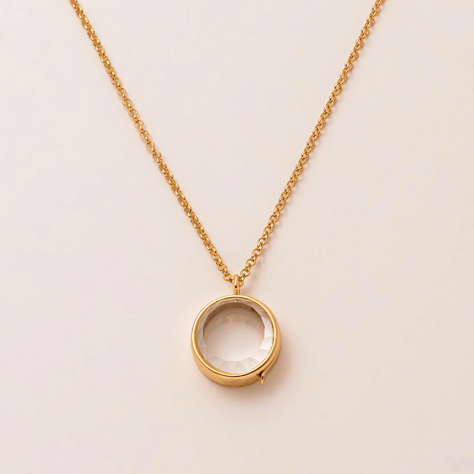 Floating Locket Pendant Necklace - Gold Round Glass Openable Necklace [6HXTPJNC]