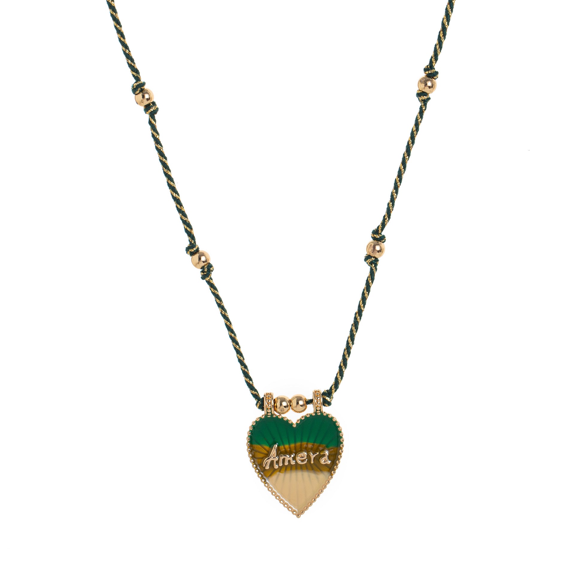 Siyona Cord Charm Necklace - Green Heart Necklace [5BCC513A]