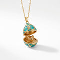 Enameled Egg Pendant Necklace - Light Blue Locket Egg (Rooster Inside) [SOLO8KE9]