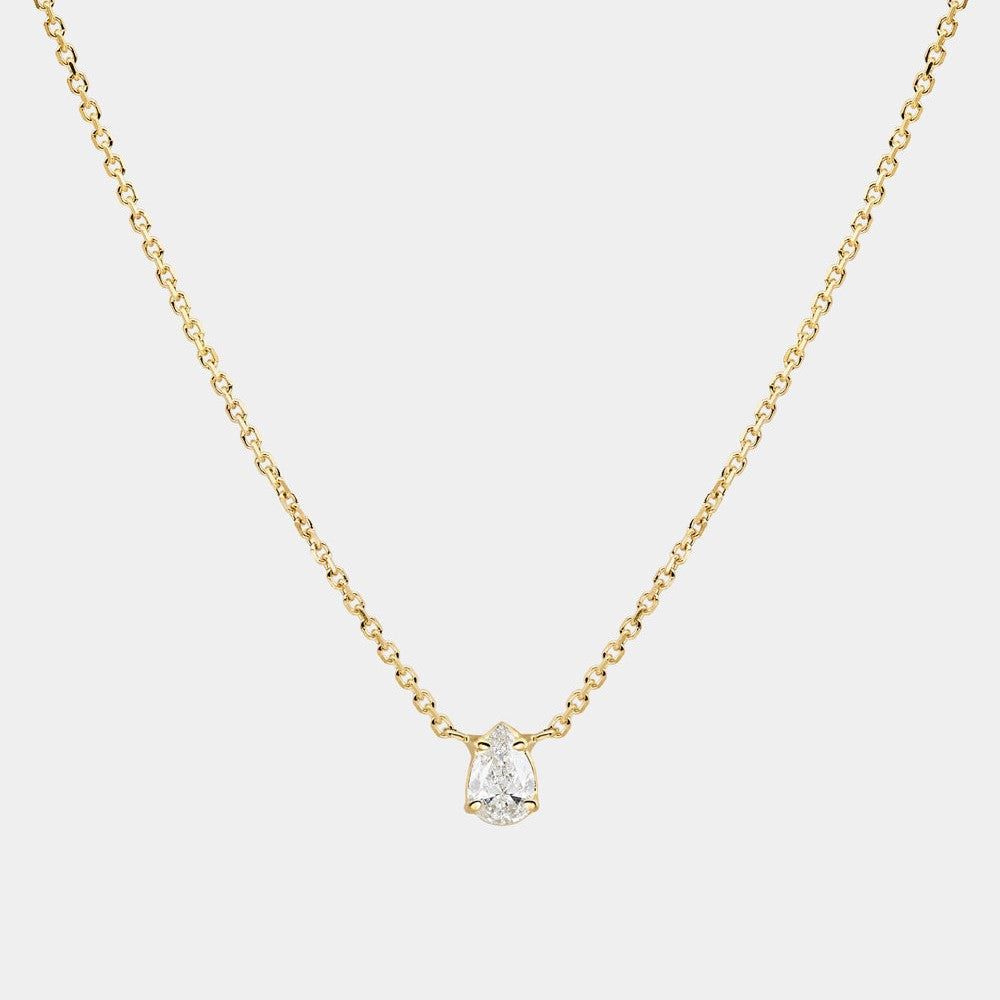Dainty Zircon Pendant Necklace - Gold Single Teardrop Necklace [PLA60WHC]