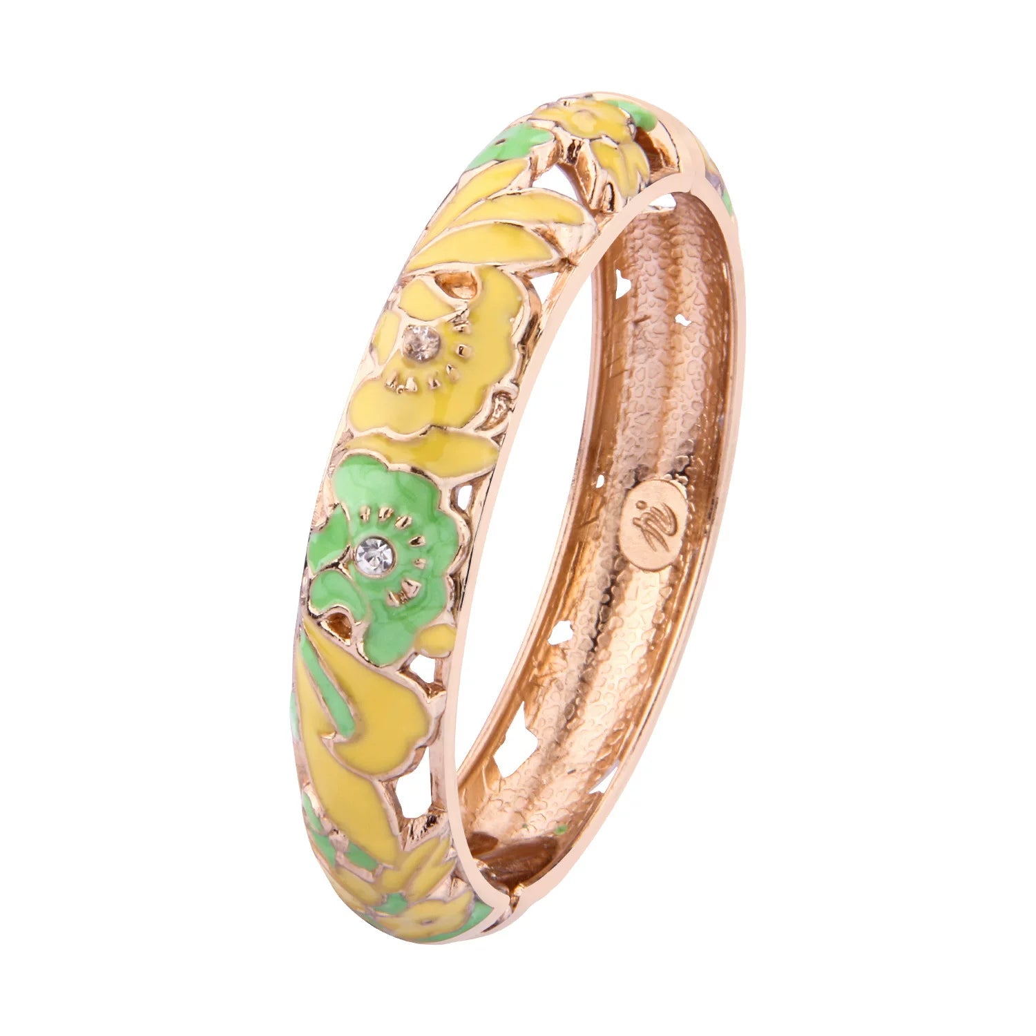Morning Glory Enamel Cuff Bracelet - Emerald Green + Yellow [W8DK9JT1]