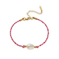Charm Cord Bracelet - Pearl Charm Bracelet (Pink Cord) [67MXETZ3]