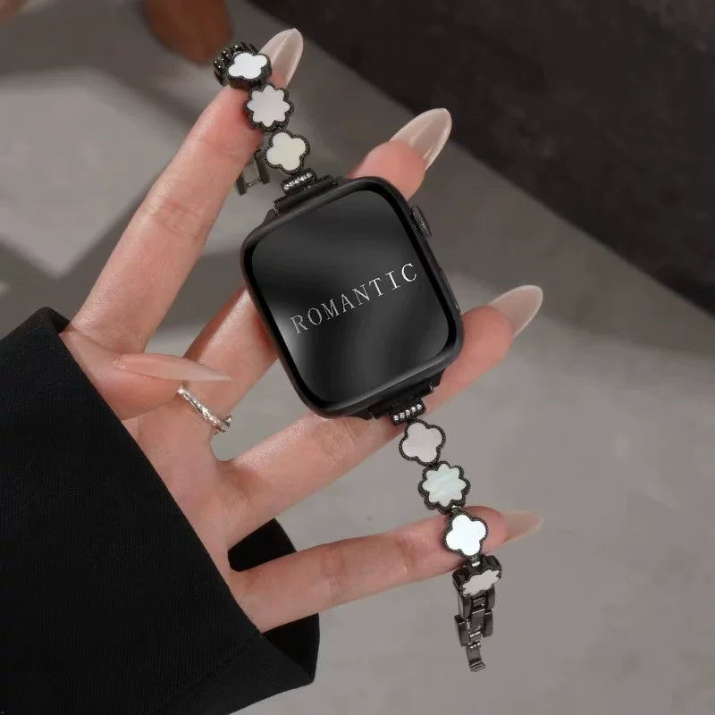 Mother-of-Pearl Clover Watch Strap - Black (Band Only) [JRJ9PPAL]