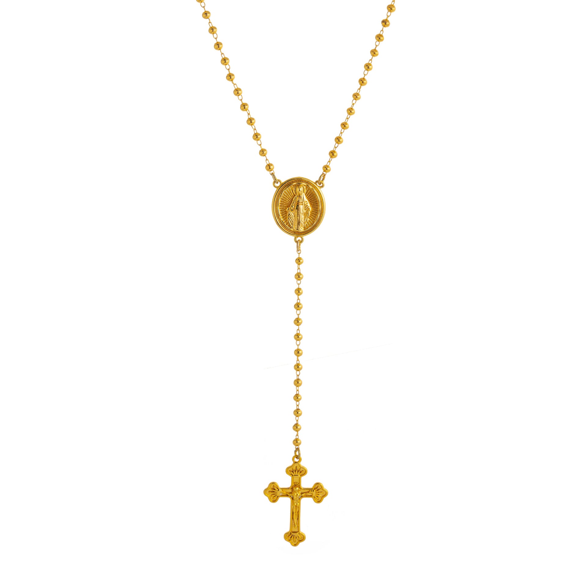 Cross Pendant Lariat Necklace - Pearl Chain Cross [ZXUY2LBV]