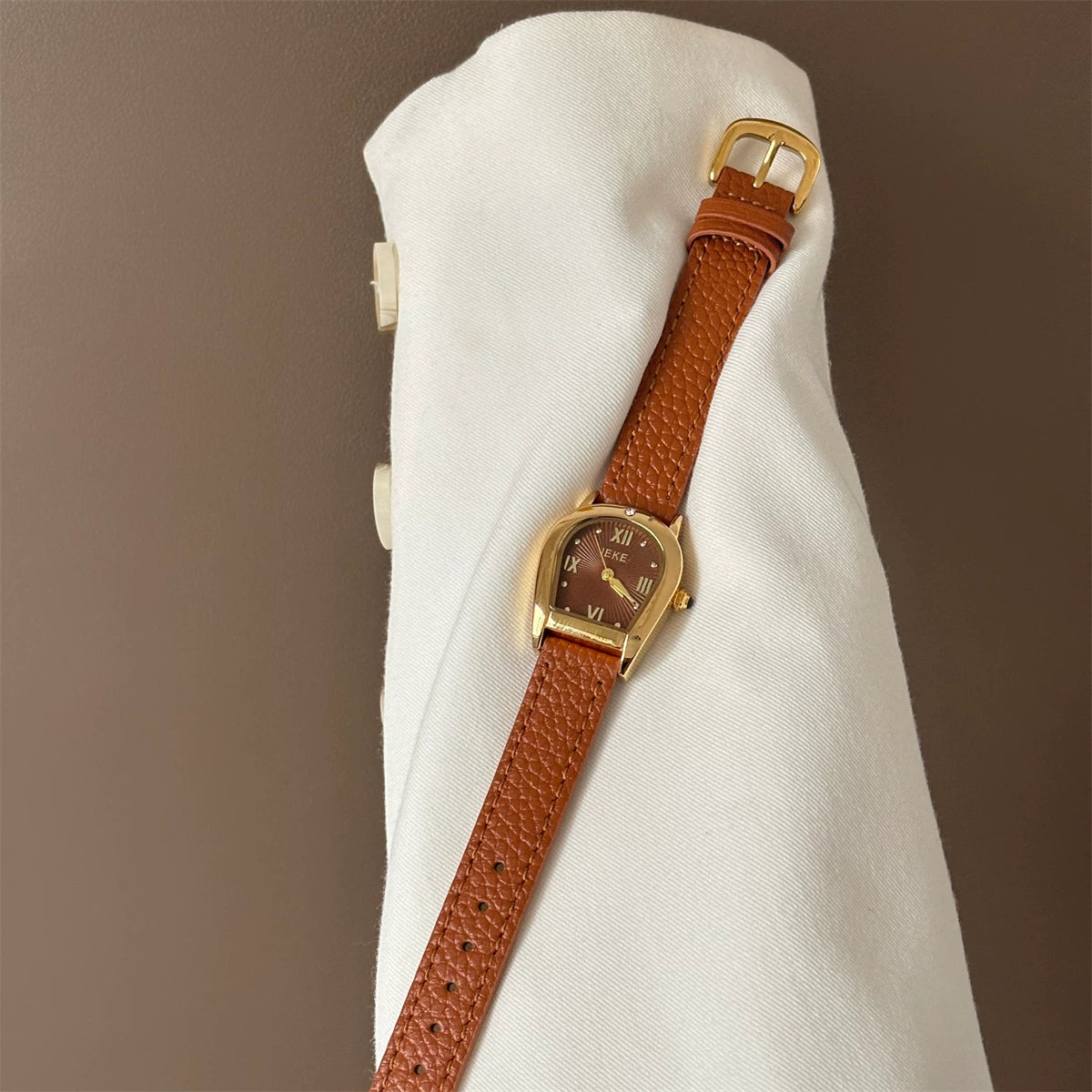 Vintage Square Dial Leather Watch - Style 6 (Orange Leather Strap) [TKGF5H41]