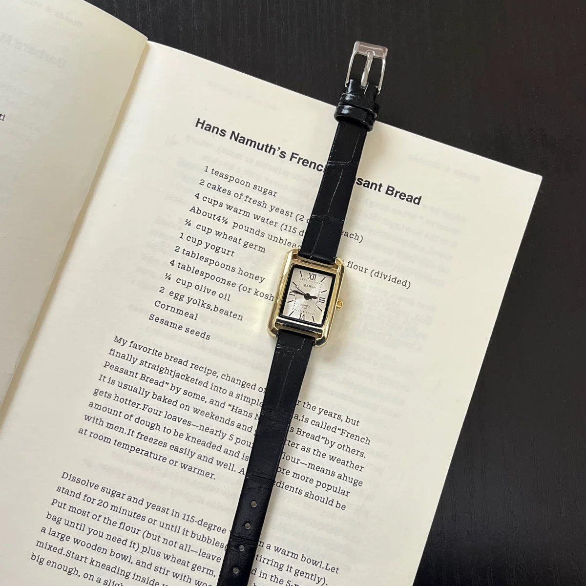 Retro Square Roman Numeral Watch - Black Strap Gold Case White Dial [ZUFF0CMA]