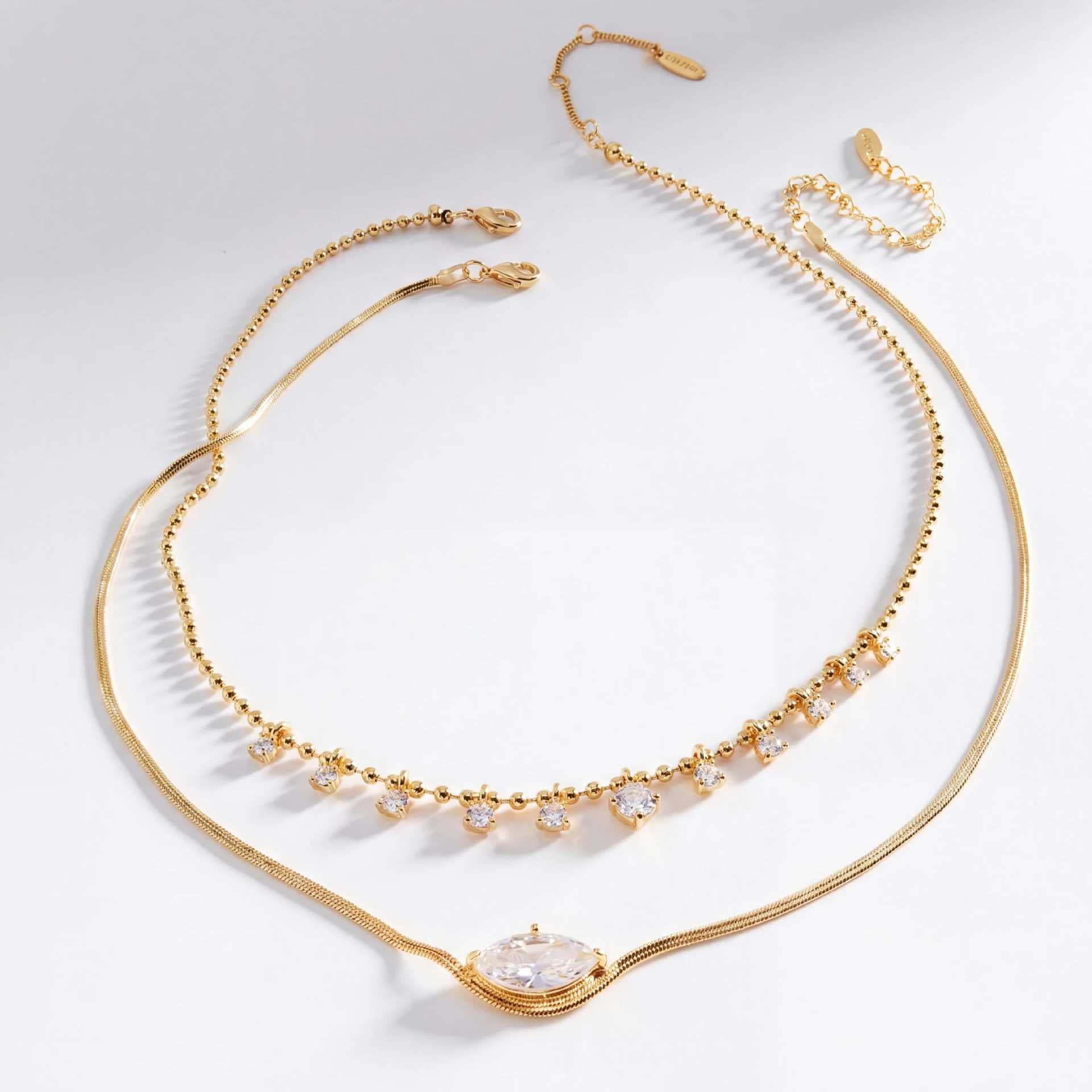 Marquise Zirconia Layered Necklace - Gold Marquise Zirconia Necklace [2PY4ID2I]