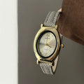 Retro Small Dial Wrist Watch - Grey Strap Gold Case White Dial [20UW59UB]