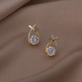 Romy Zircon Cross Drop Earrings - Gold [L76Z1PT8]