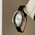 Vintage Inspired Bangle Watch - Black Leather / Silver Case / White Dial / Roman Numerals [MB9PNAN9]