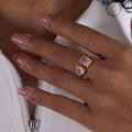 Julieann Geometric Crystal Ring - Gold/Pink-White Crystal Zircon [Q3N84L75]