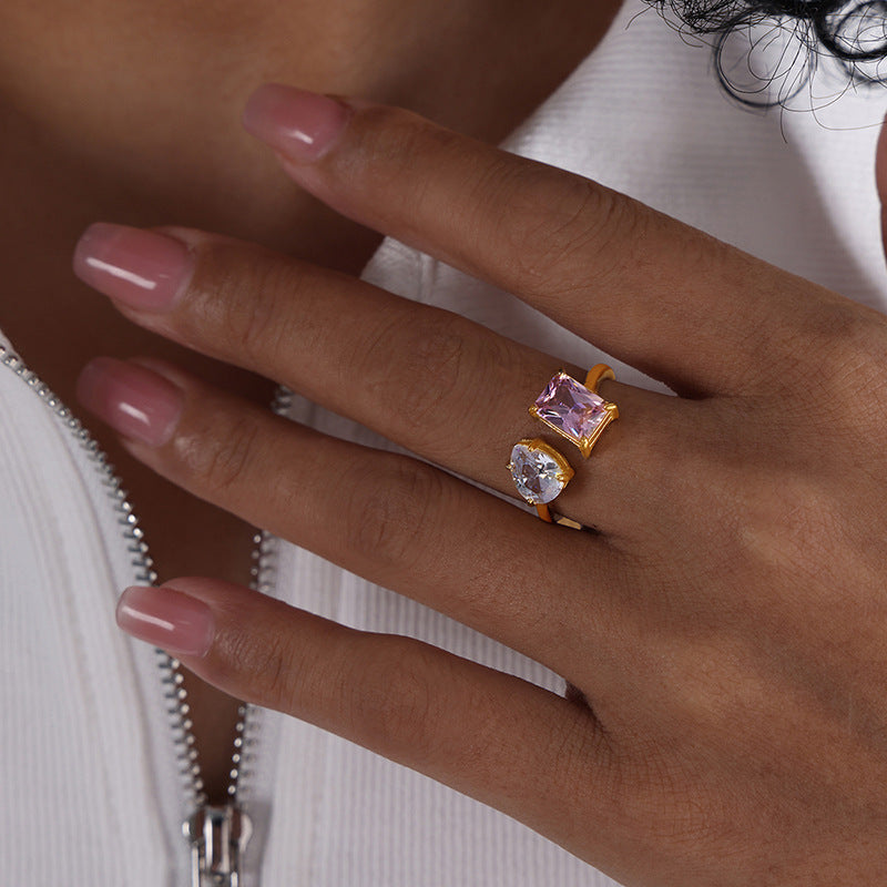 Julieann Geometric Crystal Ring - Gold/Pink-White Crystal Zircon [Q3N84L75]