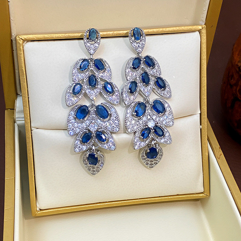 Avangeline Zircon Leaf Earrings - Silver-Blue [A70OKFTV]