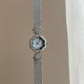 Vintage Camellia Bracelet Watch - Silver Band Blue Dial [LO8MDG0N]