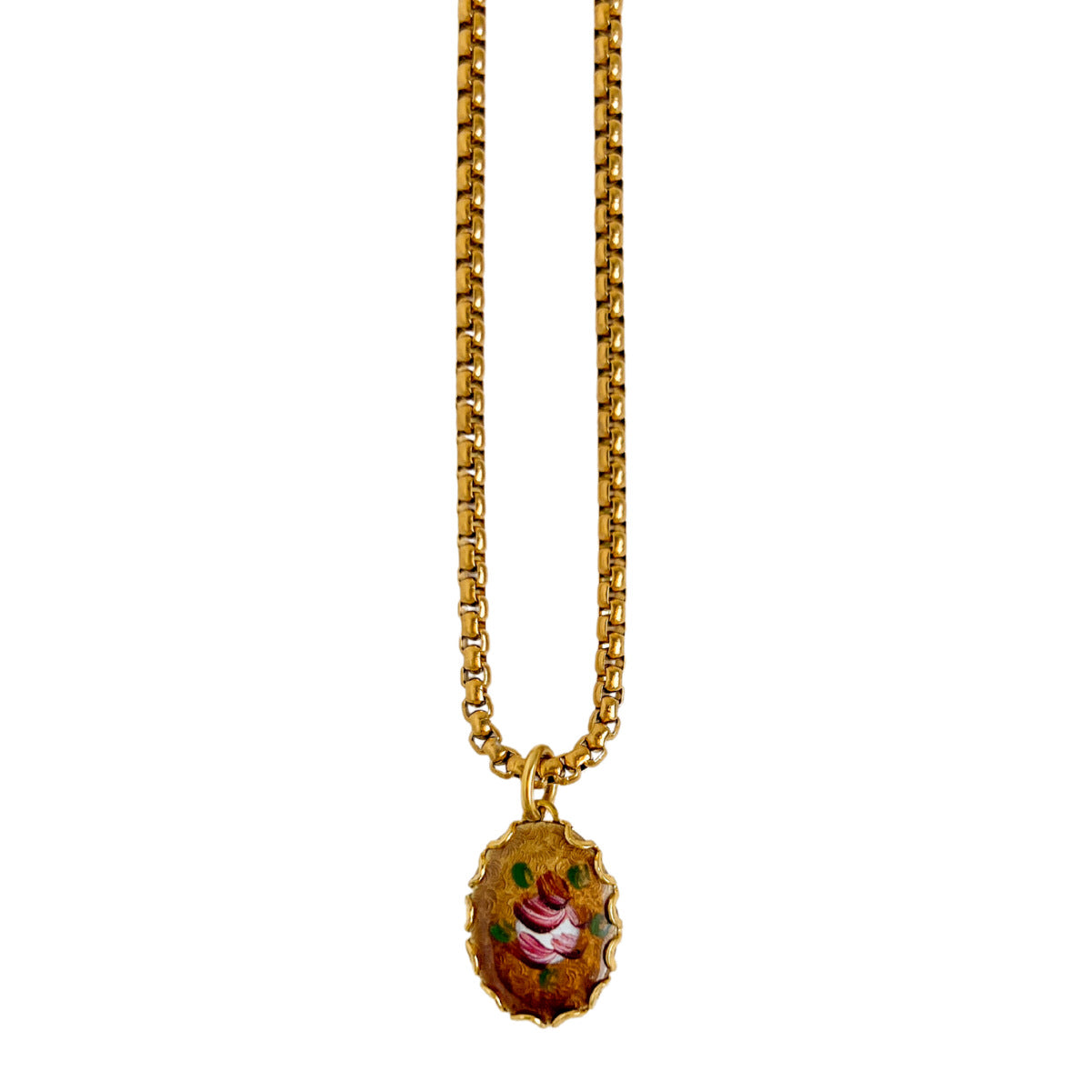 Ayelen Painted Pendant Necklace - Oval Red Flower Necklace [1AGONFFQ]
