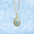 Enameled Egg Pendant Necklace - Blue Zircon Vine Egg Necklace [RW0UN8OX]